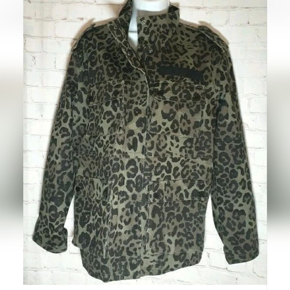 NEW Avec Les Filles by Anthropologie Olive Leopard Print Cargo Jacket Sz.S $175